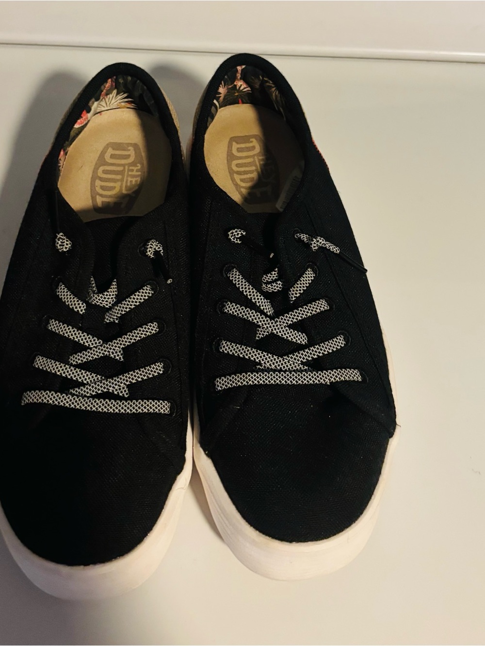 Hey Dude Black Canvas Sneakers with White Sole